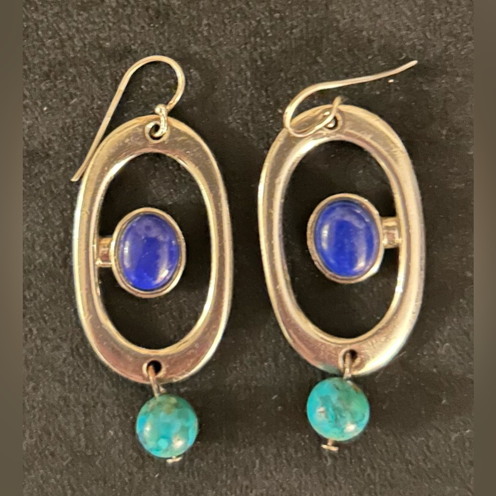 Vintage Ben Amun Silver-tone round modern blue stone and turquoise earrings